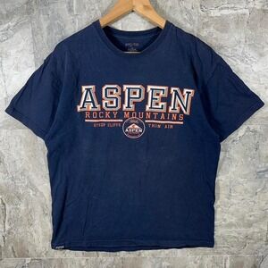 Navy blue Aspen Rocky Mountains tee with orange accents Size L #skater #outdoors